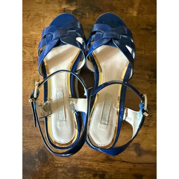 Blue Patent Leather Platform Sandals With Adjustable Strap & White Sole Size 7.5 - Picture 2 of 10